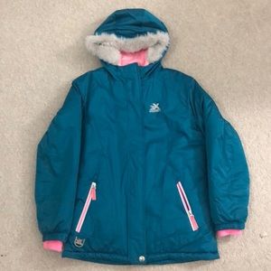 Girls Coat size 14/16 Teal & Pink